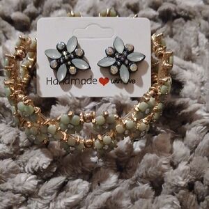 Green and Gold Beaded Jewelry Set